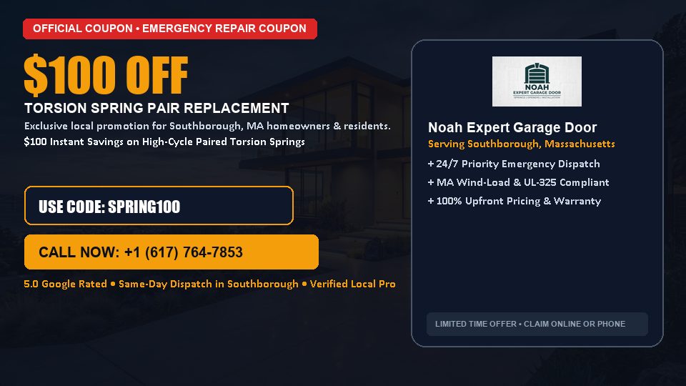 $100 OFF Dual High-Cycle Torsion Spring Replacement in Southborough, MA - Noah Expert Garage Door